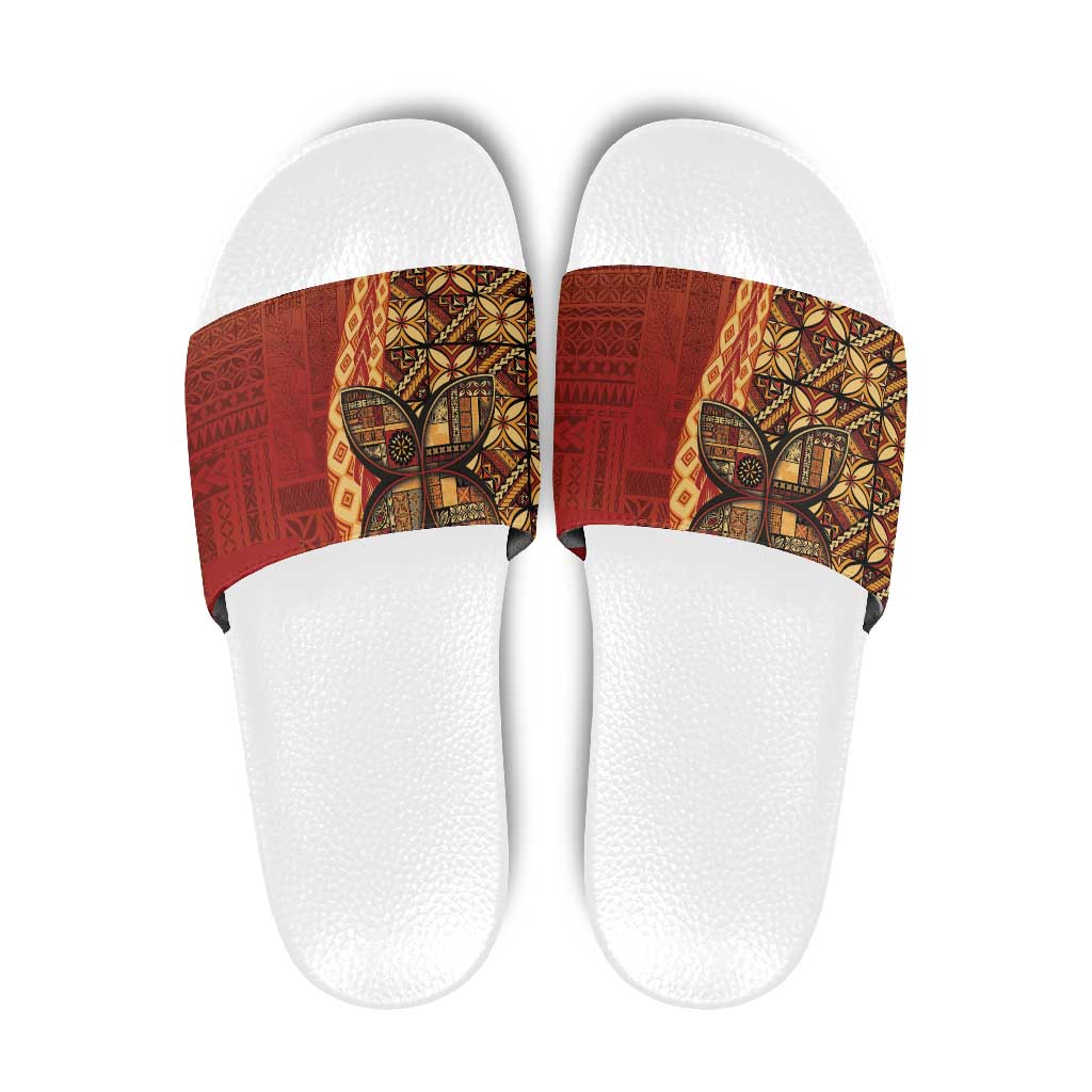 Samoan Pacific Tribal Flower Geometric Art Tattoos Slide Sandals Siapo Pattern Flame Sunset LT03 Red - Polynesian Pride