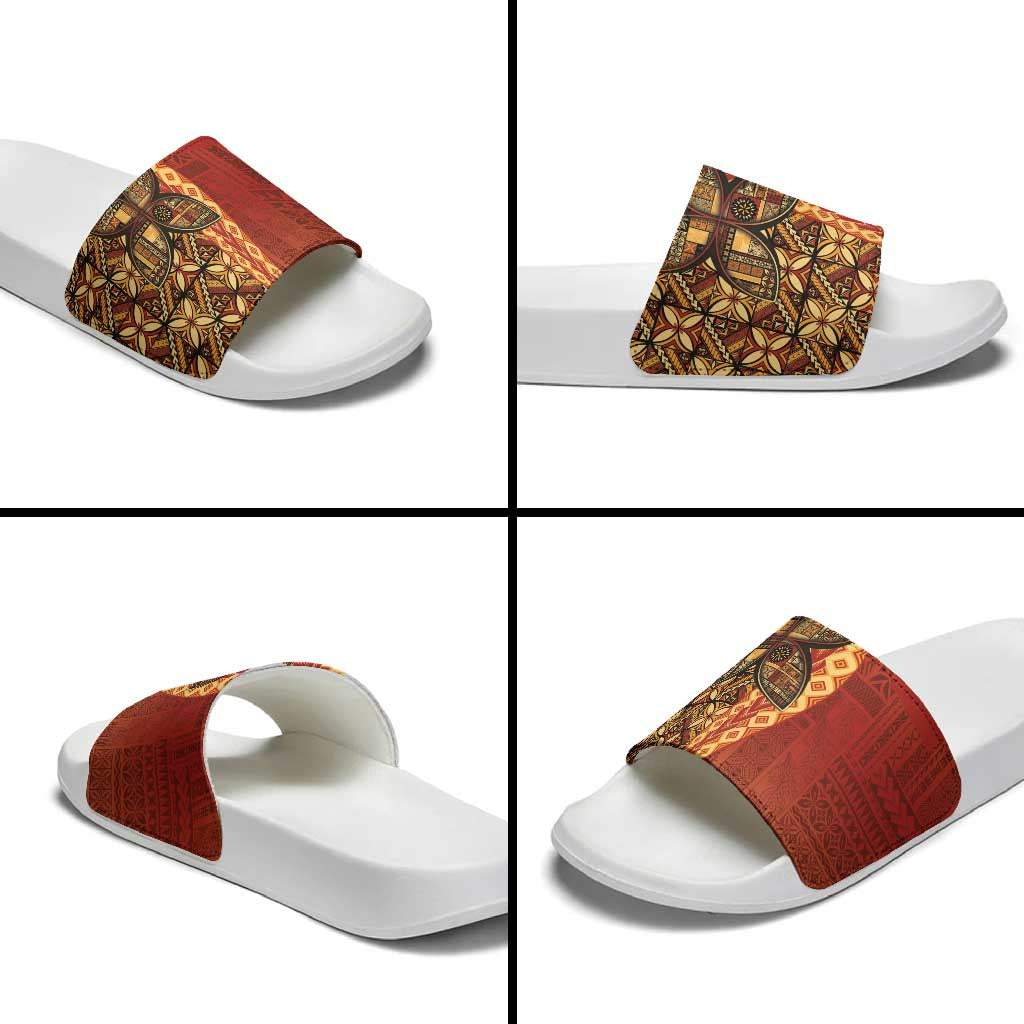 Samoan Pacific Tribal Flower Geometric Art Tattoos Slide Sandals Siapo Pattern Flame Sunset LT03 - Polynesian Pride