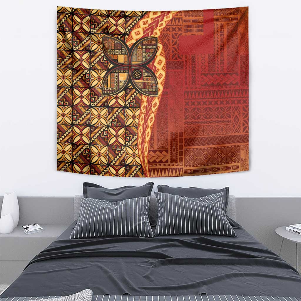 Samoan Pacific Tribal Flower Geometric Art Tattoos Tapestry Siapo Pattern Flame Sunset LT03 - Polynesian Pride