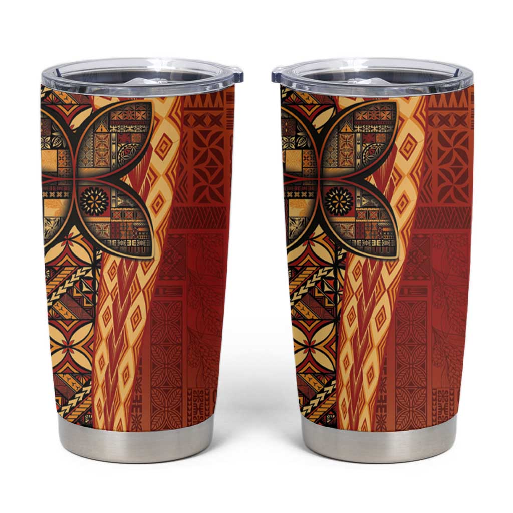 Samoan Pacific Tribal Flower Geometric Art Tattoos Tumbler Cup Siapo Pattern Flame Sunset LT03 Red - Polynesian Pride