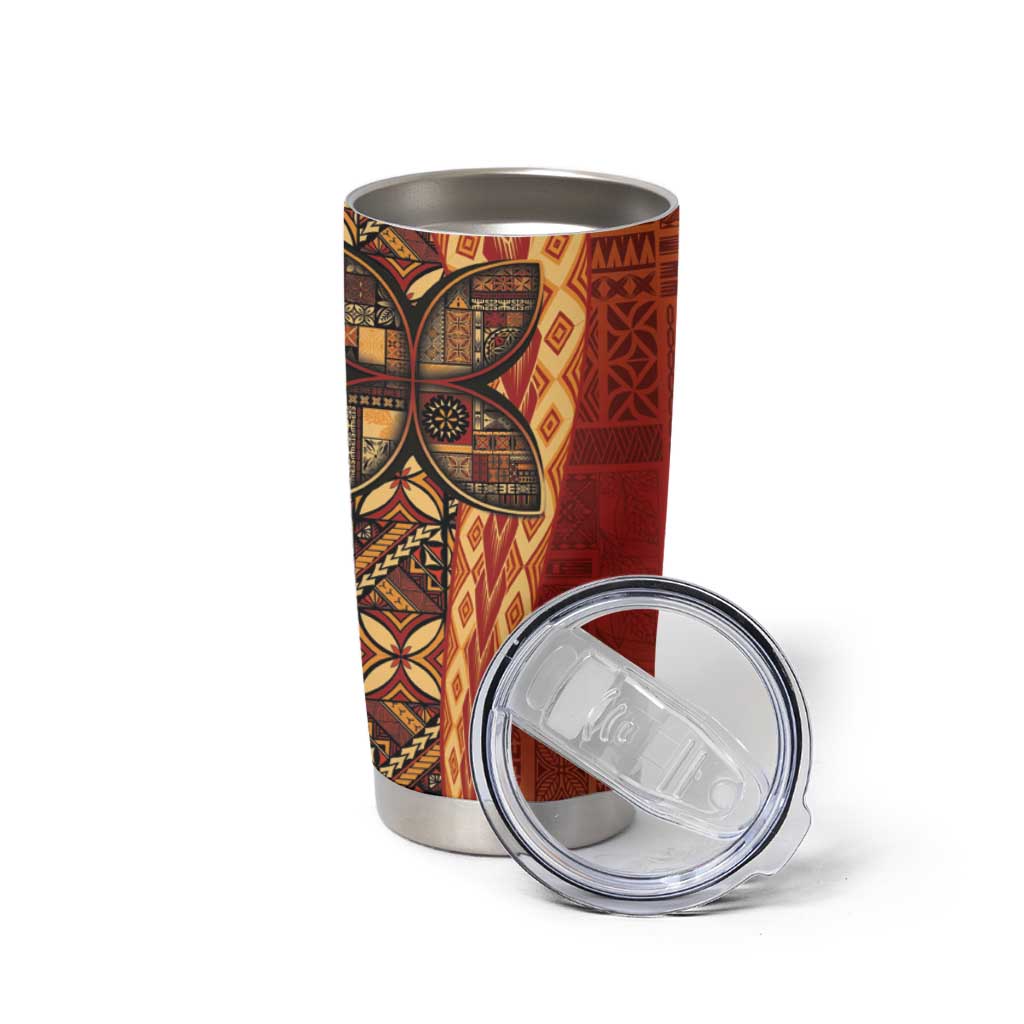 Samoan Pacific Tribal Flower Geometric Art Tattoos Tumbler Cup Siapo Pattern Flame Sunset LT03 - Polynesian Pride