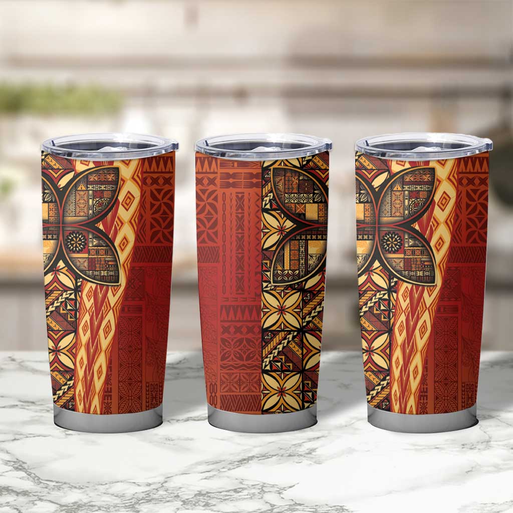 Samoan Pacific Tribal Flower Geometric Art Tattoos Tumbler Cup Siapo Pattern Flame Sunset LT03 - Polynesian Pride