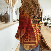 Samoan Pacific Tribal Flower Geometric Art Tattoos Women Casual Shirt Siapo Pattern Flame Sunset LT03 - Polynesian Pride