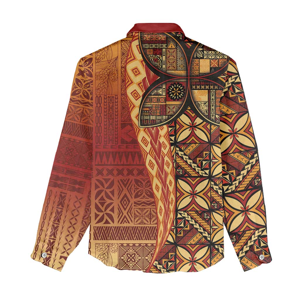 Samoan Pacific Tribal Flower Geometric Art Tattoos Women Casual Shirt Siapo Pattern Flame Sunset LT03 - Polynesian Pride