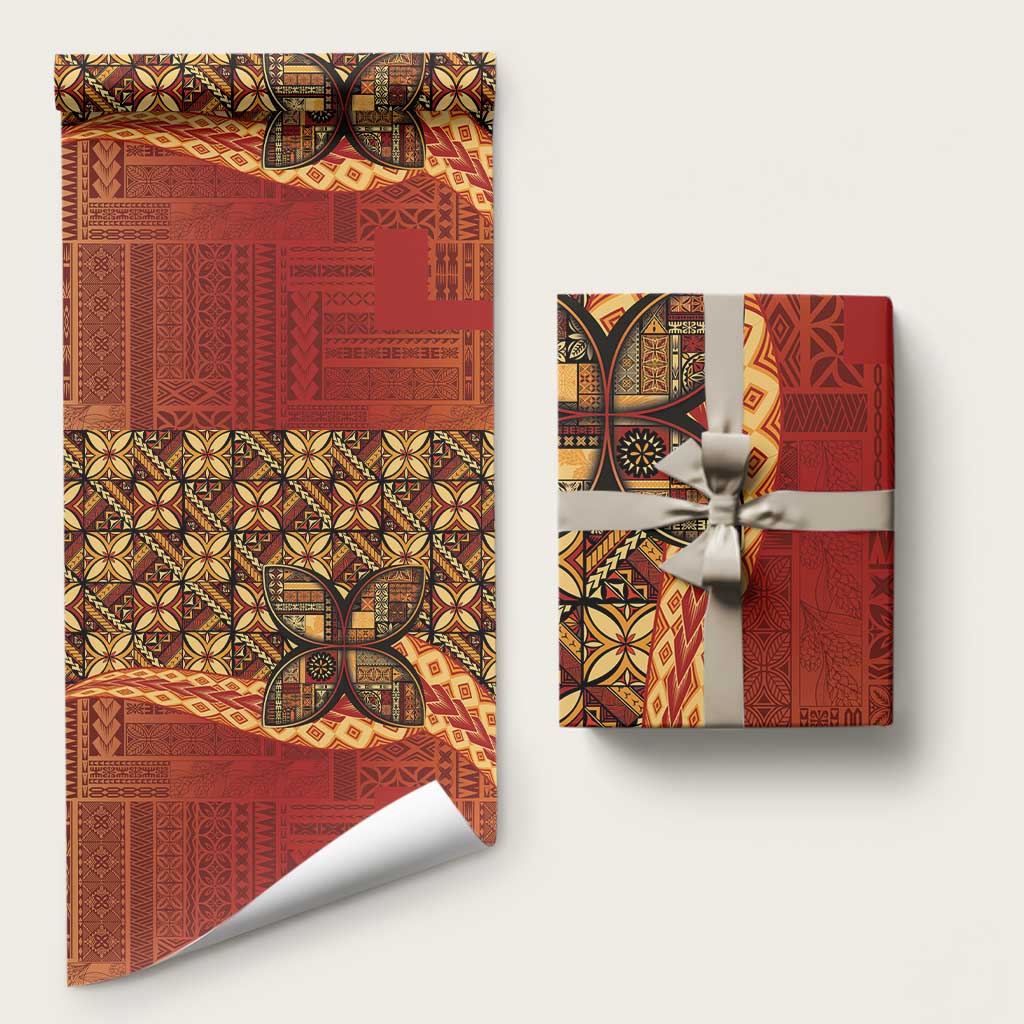 Samoan Pacific Tribal Flower Geometric Art Tattoos Wrapping Paper Siapo Pattern Flame Sunset LT03 58" × 23" Red - Polynesian Pride