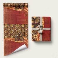 Samoan Pacific Tribal Flower Geometric Art Tattoos Wrapping Paper Siapo Pattern Flame Sunset LT03 58" × 23" Red - Polynesian Pride