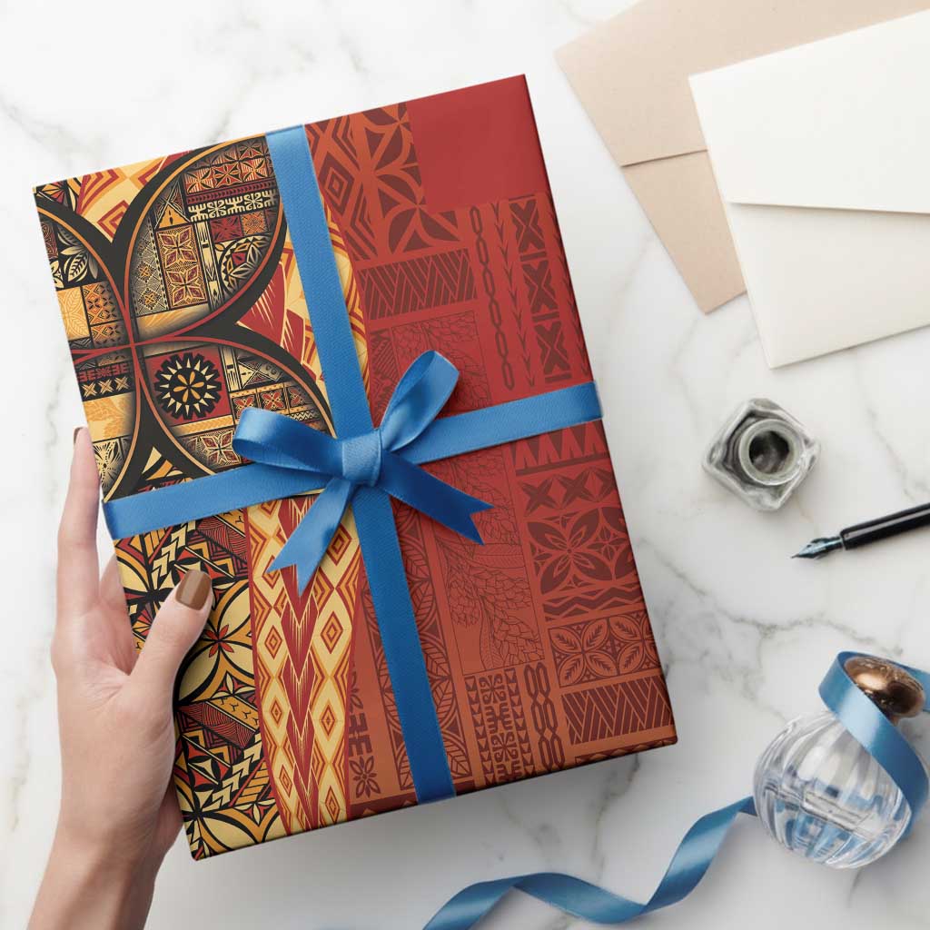 Samoan Pacific Tribal Flower Geometric Art Tattoos Wrapping Paper Siapo Pattern Flame Sunset LT03 - Polynesian Pride