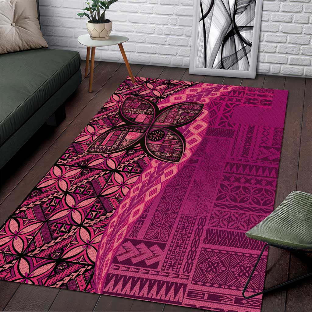 Samoan Pacific Tribal Flower Geometric Art Tattoos Area Rug Siapo Pattern Romantic Rose LT03 Pink - Polynesian Pride