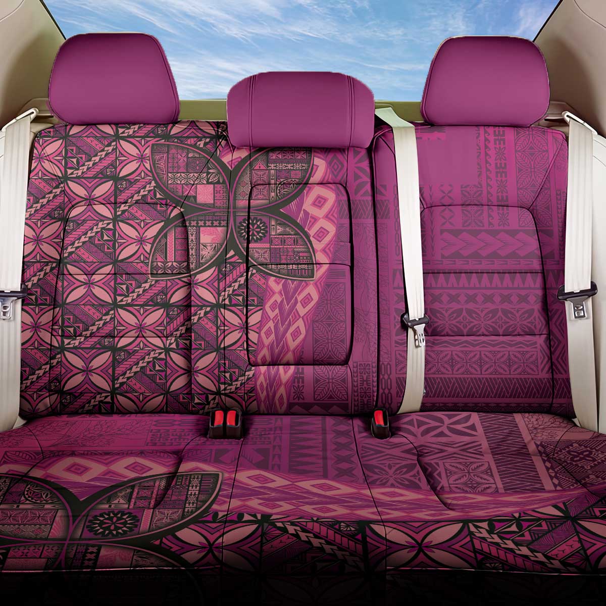Samoan Pacific Tribal Flower Geometric Art Tattoos Back Car Seat Cover Siapo Pattern Romantic Rose LT03 One Size Pink - Polynesian Pride