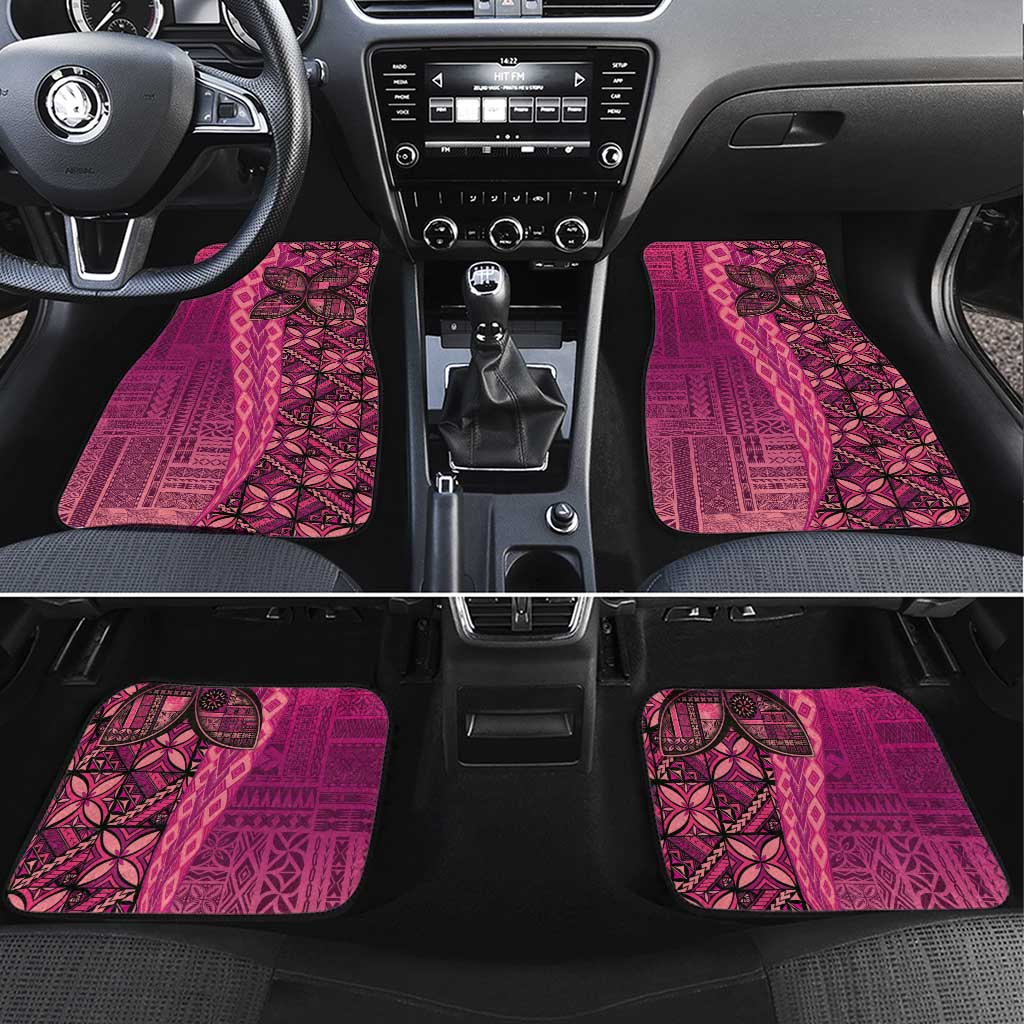 Samoan Pacific Tribal Flower Geometric Art Tattoos Car Mats Siapo Pattern Romantic Rose LT03 Set 4pcs Pink - Polynesian Pride