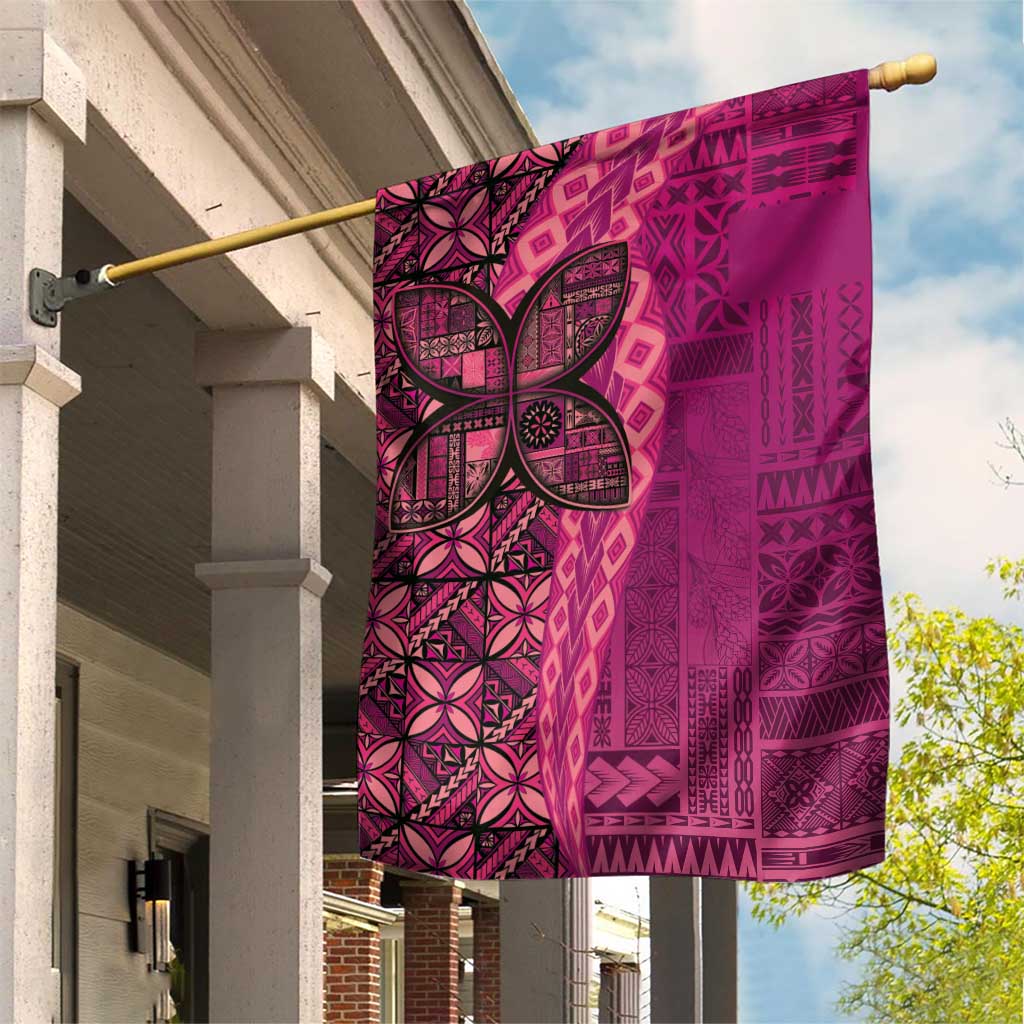 Samoan Pacific Tribal Flower Geometric Art Tattoos Garden Flag Siapo Pattern Romantic Rose LT03 House Flag Pink - Polynesian Pride