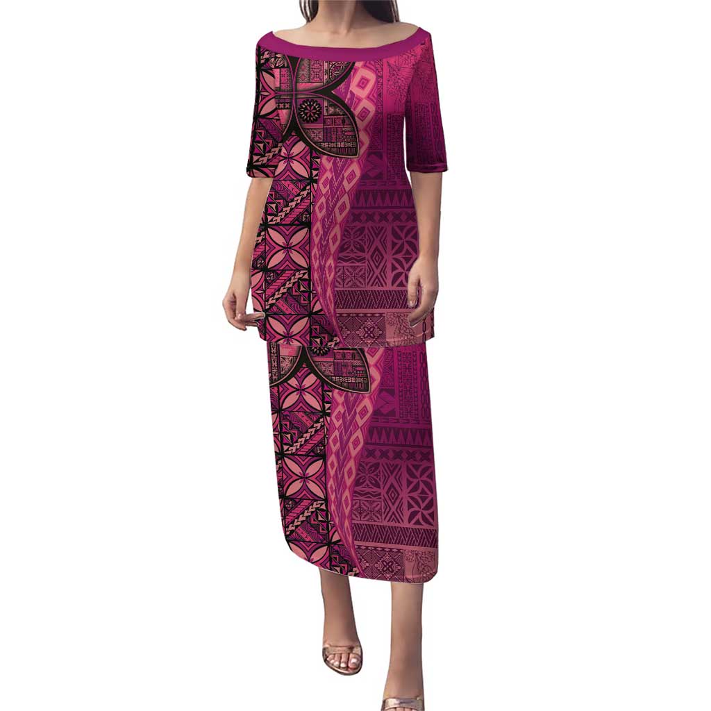 Samoan Pacific Tribal Flower Geometric Art Tattoos Puletasi Siapo Pattern Romantic Rose LT03 Long Dress Pink - Polynesian Pride
