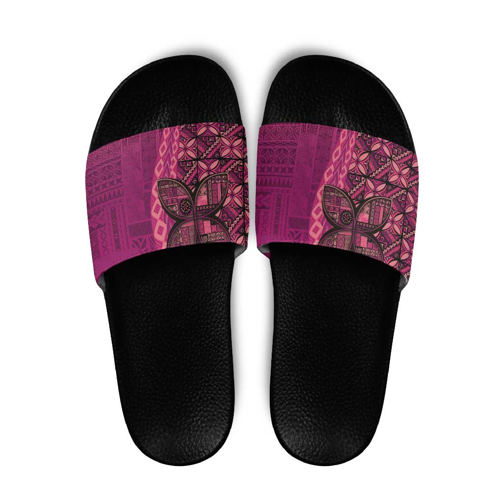 Samoan Pacific Tribal Flower Geometric Art Tattoos Slide Sandals Siapo Pattern Romantic Rose LT03 Pink - Polynesian Pride