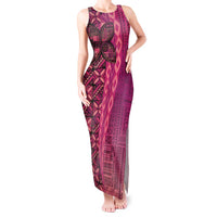 Samoan Pacific Tribal Flower Geometric Art Tattoos Tank Maxi Dress Siapo Pattern Romantic Rose LT03 Women Pink - Polynesian Pride