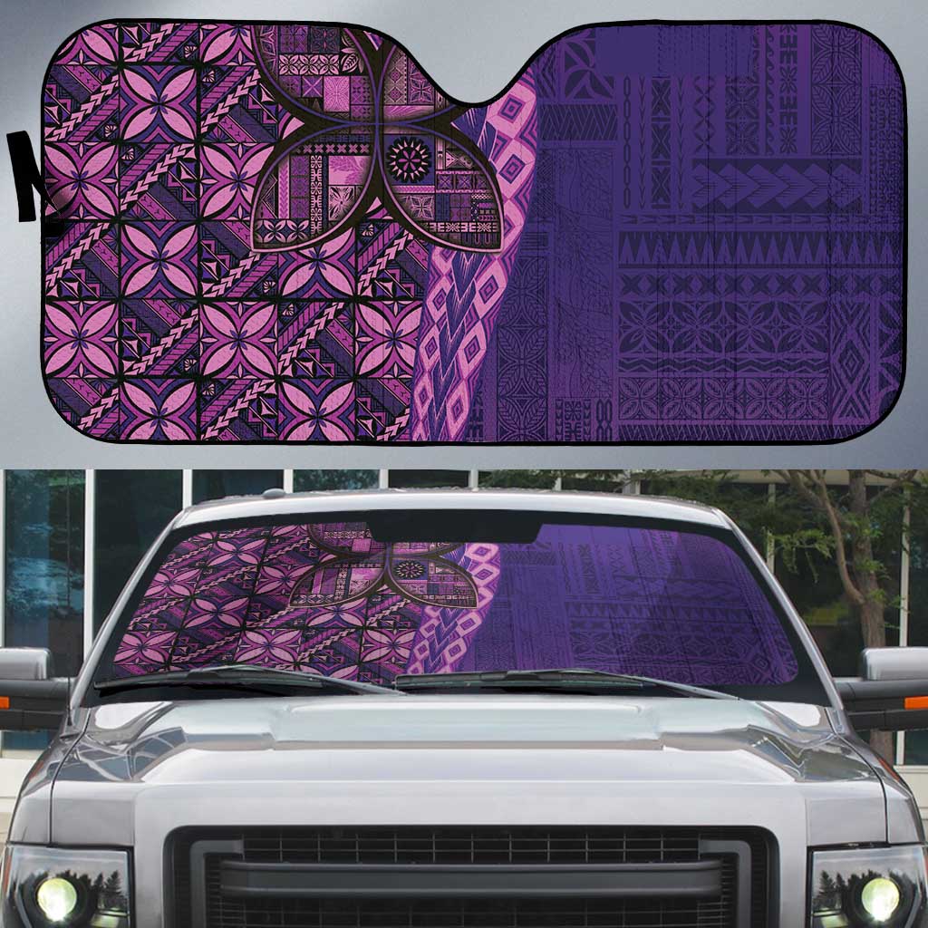 Samoan Pacific Tribal Flower Geometric Art Tattoos Auto Sun Shade Siapo Pattern Purple Haze LT03 Purple - Polynesian Pride