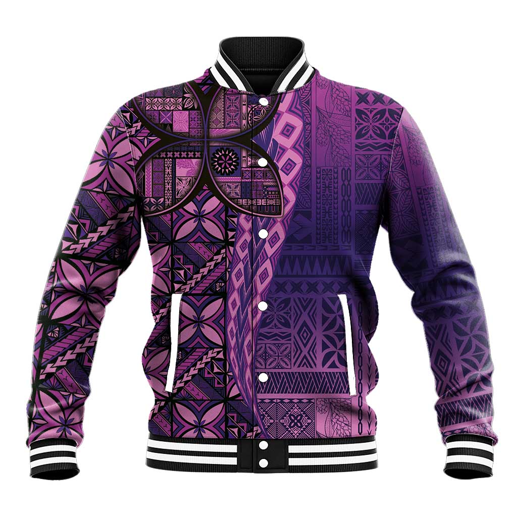 Samoan Pacific Tribal Flower Geometric Art Tattoos Baseball Jacket Siapo Pattern Purple Haze LT03 Unisex Purple - Polynesian Pride