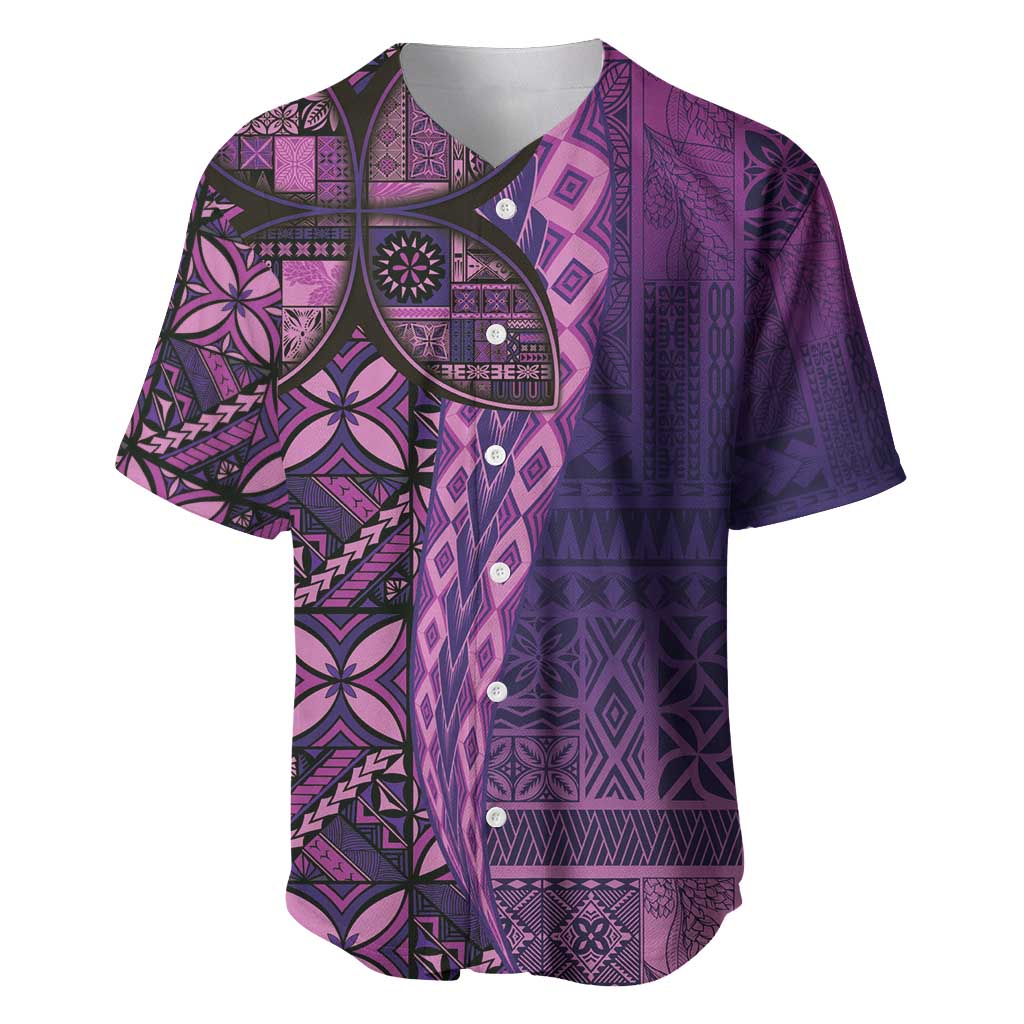 Samoan Pacific Tribal Flower Geometric Art Tattoos Baseball Jersey Siapo Pattern Purple Haze LT03 Purple - Polynesian Pride