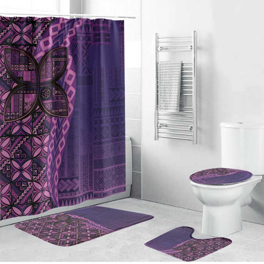 Samoan Pacific Tribal Flower Geometric Art Tattoos Bathroom Set Siapo Pattern Purple Haze LT03 Bathroom Set (4 pcs) Purple - Polynesian Pride