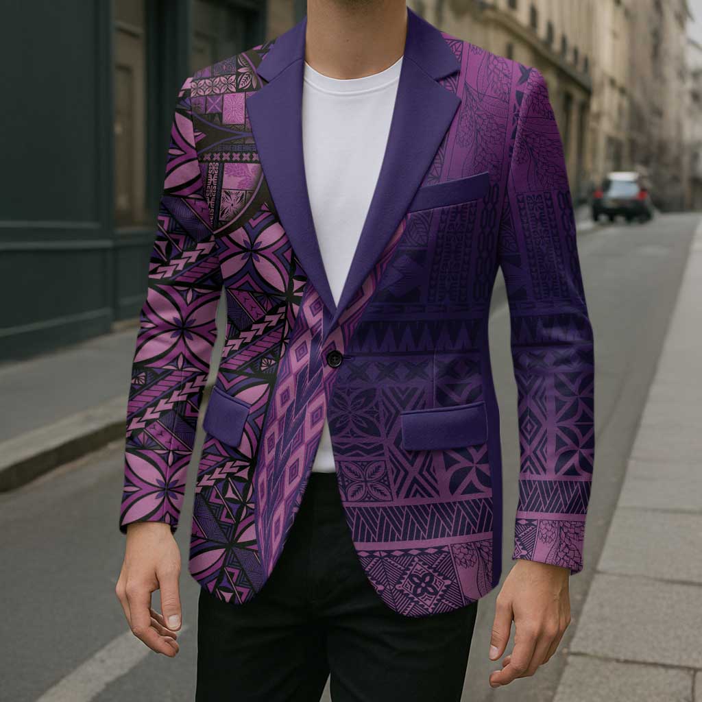 Samoan Pacific Tribal Flower Geometric Art Tattoos Blazer Siapo Pattern Purple Haze LT03 - Polynesian Pride