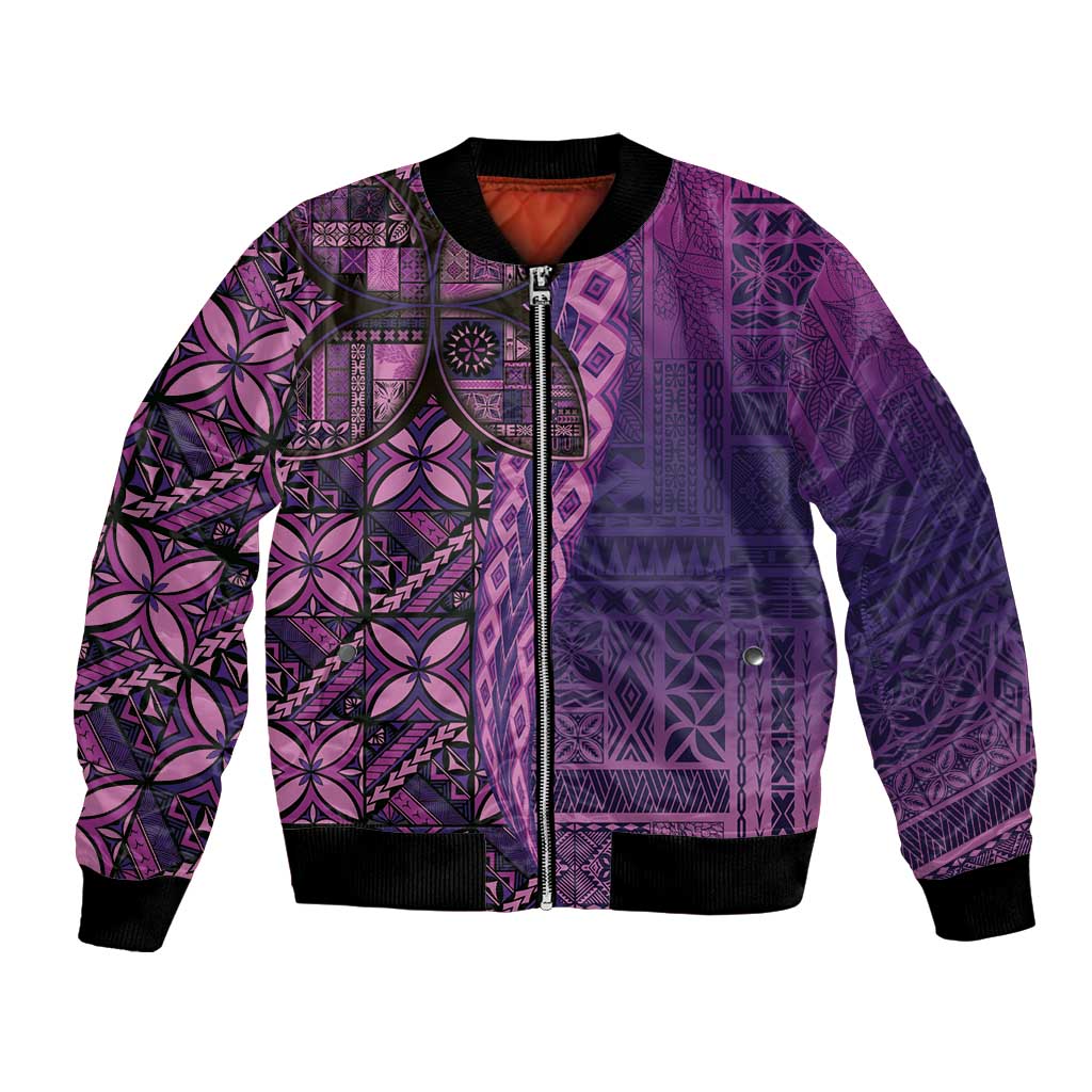 Samoan Pacific Tribal Flower Geometric Art Tattoos Bomber Jacket Siapo Pattern Purple Haze LT03 Unisex Purple - Polynesian Pride