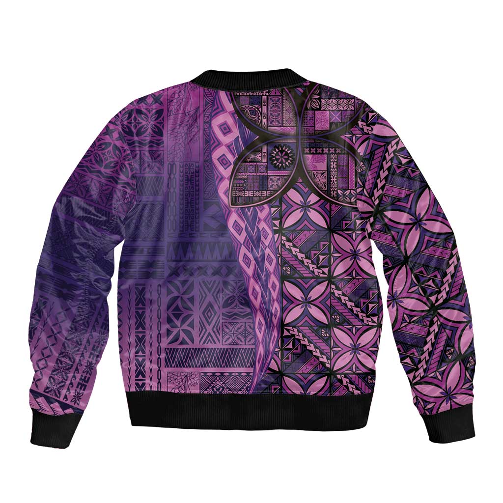 Samoan Pacific Tribal Flower Geometric Art Tattoos Bomber Jacket Siapo Pattern Purple Haze LT03 - Polynesian Pride
