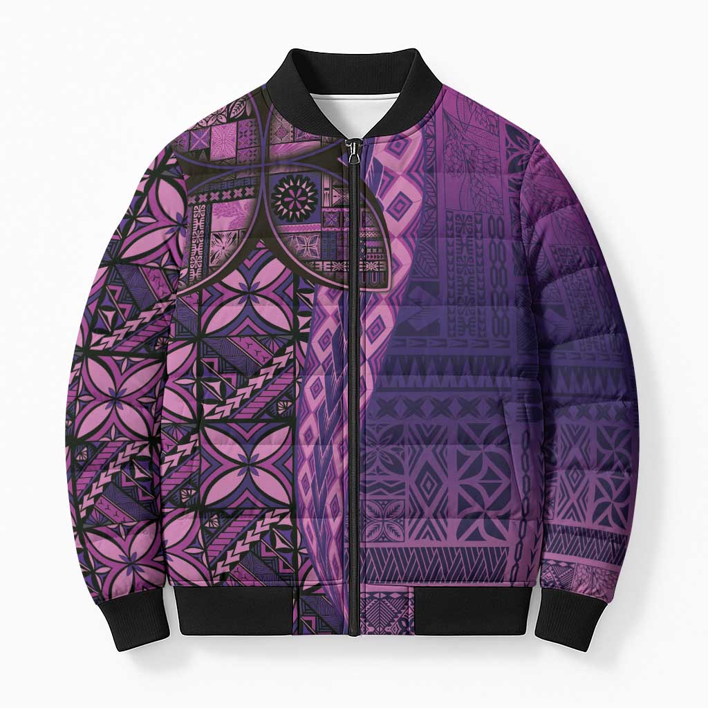 Samoan Pacific Tribal Flower Geometric Art Tattoos Bomber Puffer Jacket Siapo Pattern Purple Haze LT03 Purple - Polynesian Pride