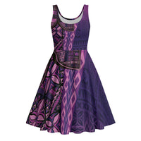 Samoan Pacific Tribal Flower Geometric Art Tattoos Midi Dress Siapo Pattern Purple Haze LT03 Purple - Polynesian Pride