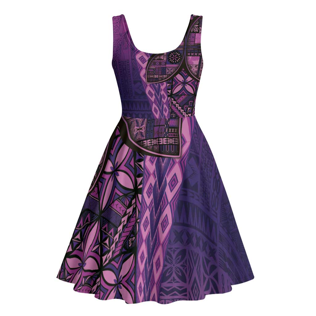 Samoan Pacific Tribal Flower Geometric Art Tattoos Midi Dress Siapo Pattern Purple Haze LT03 - Polynesian Pride