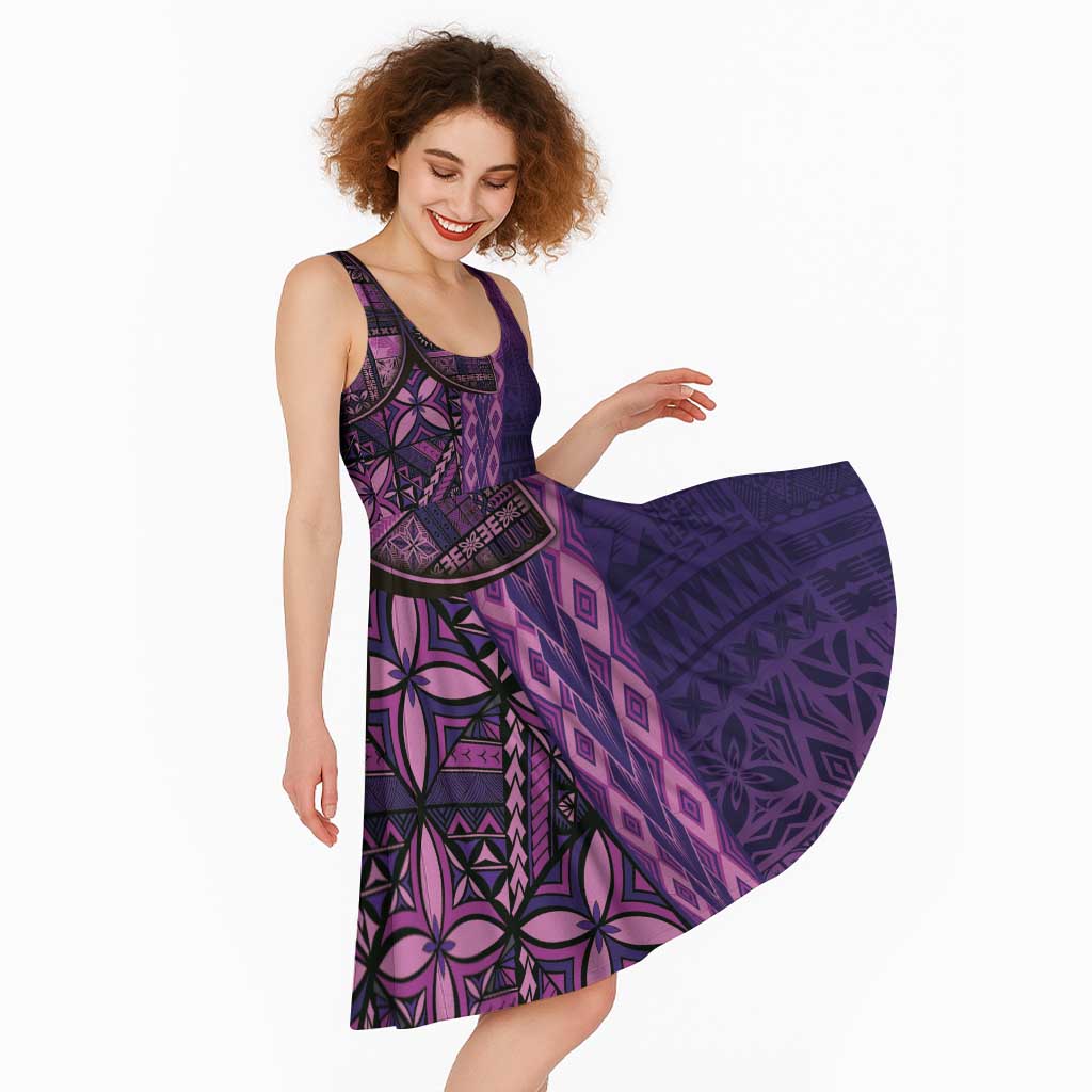 Samoan Pacific Tribal Flower Geometric Art Tattoos Midi Dress Siapo Pattern Purple Haze LT03 - Polynesian Pride