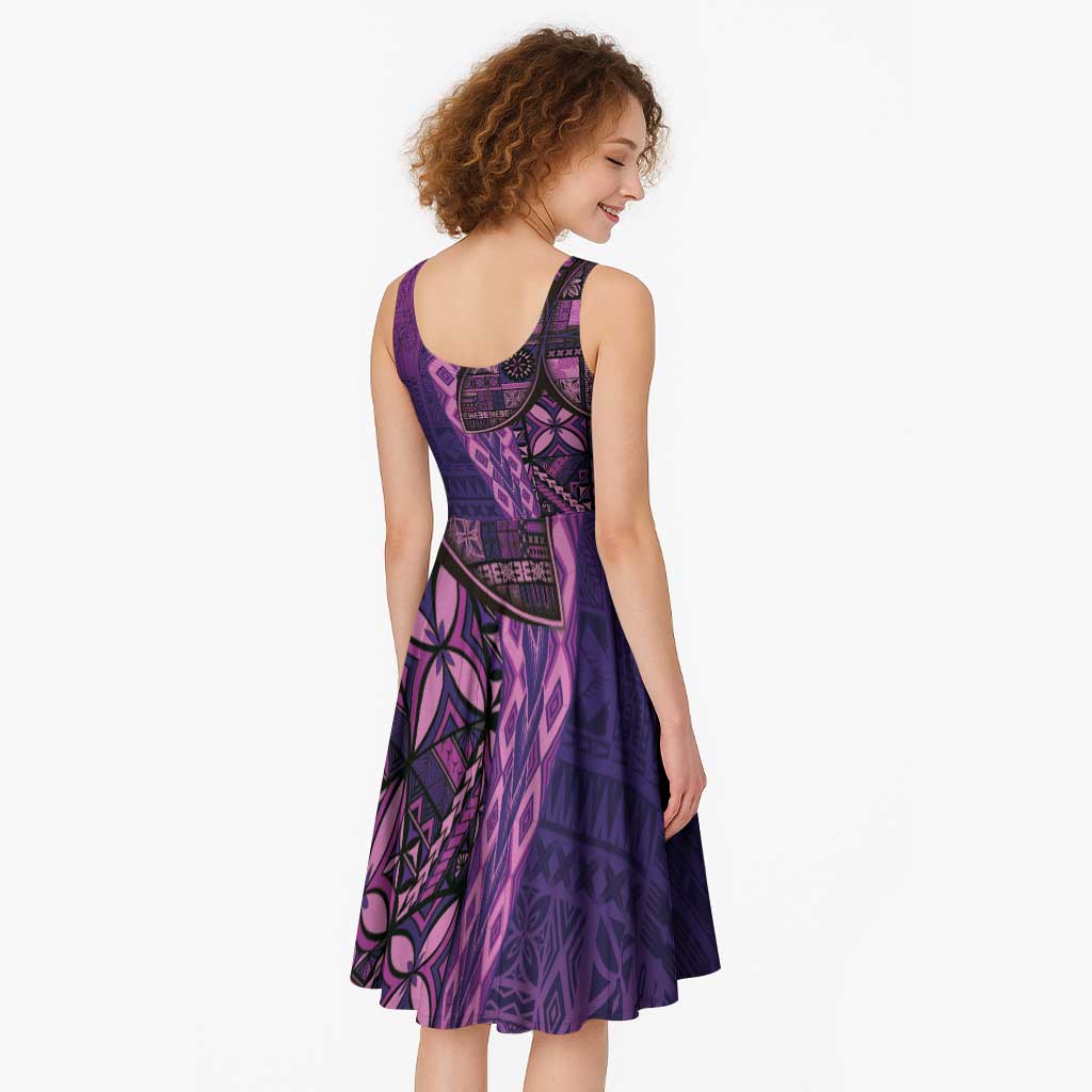 Samoan Pacific Tribal Flower Geometric Art Tattoos Midi Dress Siapo Pattern Purple Haze LT03 - Polynesian Pride