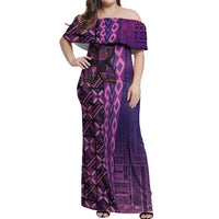 Samoan Pacific Tribal Flower Geometric Art Tattoos Off Shoulder Maxi Dress Siapo Pattern Purple Haze LT03 Women Purple - Polynesian Pride