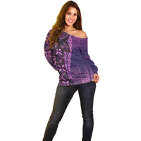 Samoan Pacific Tribal Flower Geometric Art Tattoos Off Shoulder Sweater Siapo Pattern Purple Haze LT03 - Polynesian Pride