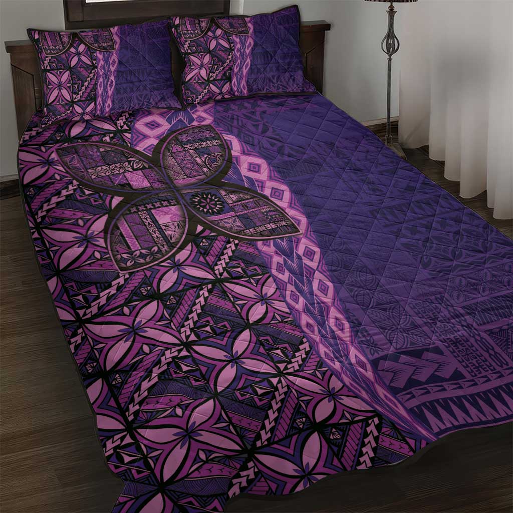 Samoan Pacific Tribal Flower Geometric Art Tattoos Quilt Bed Set Siapo Pattern Purple Haze LT03 Purple - Polynesian Pride
