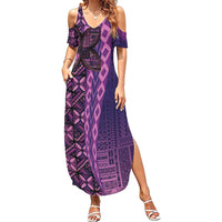 Samoan Pacific Tribal Flower Geometric Art Tattoos Summer Maxi Dress Siapo Pattern Purple Haze LT03 Women Purple - Polynesian Pride