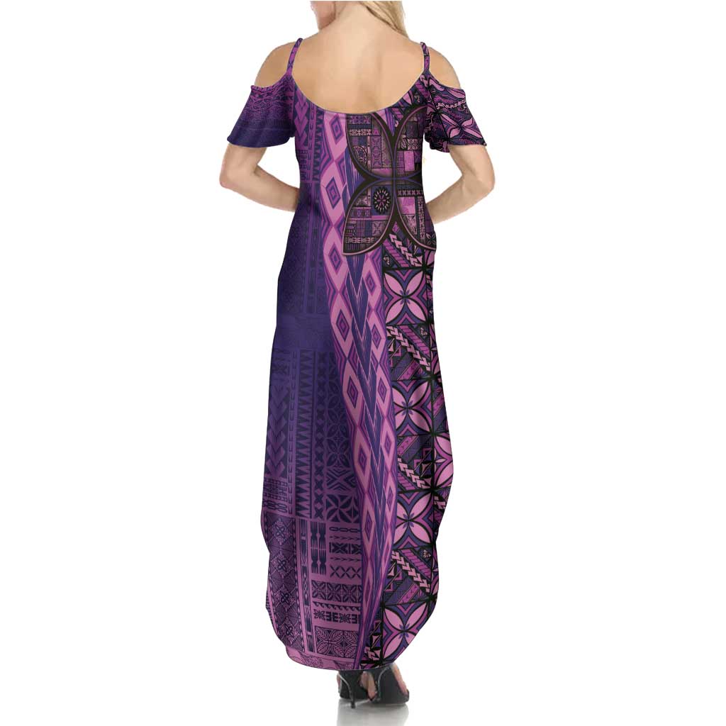 Samoan Pacific Tribal Flower Geometric Art Tattoos Summer Maxi Dress Siapo Pattern Purple Haze LT03 - Polynesian Pride