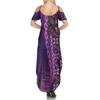 Samoan Pacific Tribal Flower Geometric Art Tattoos Summer Maxi Dress Siapo Pattern Purple Haze LT03 - Polynesian Pride