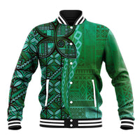 Samoan Pacific Tribal Flower Geometric Art Tattoos Baseball Jacket Siapo Pattern Emerald Glow LT03 Unisex Green - Polynesian Pride
