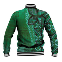 Samoan Pacific Tribal Flower Geometric Art Tattoos Baseball Jacket Siapo Pattern Emerald Glow LT03 - Polynesian Pride