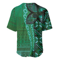 Samoan Pacific Tribal Flower Geometric Art Tattoos Baseball Jersey Siapo Pattern Emerald Glow LT03 - Polynesian Pride