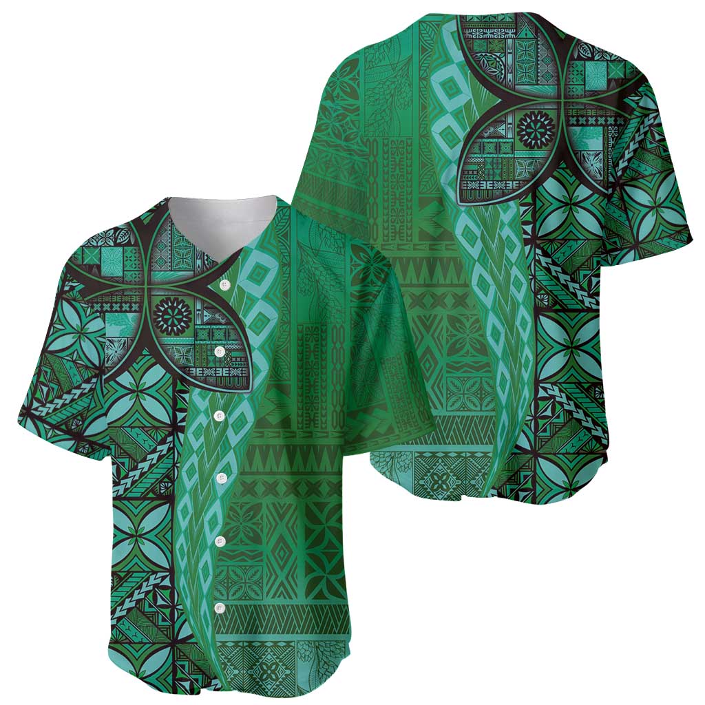 Samoan Pacific Tribal Flower Geometric Art Tattoos Baseball Jersey Siapo Pattern Emerald Glow LT03 - Polynesian Pride