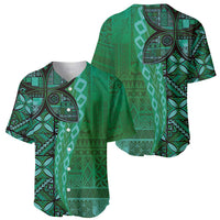 Samoan Pacific Tribal Flower Geometric Art Tattoos Baseball Jersey Siapo Pattern Emerald Glow LT03 - Polynesian Pride