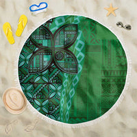 Samoan Pacific Tribal Flower Geometric Art Tattoos Beach Blanket Siapo Pattern Emerald Glow LT03 One Size 150cm Green - Polynesian Pride