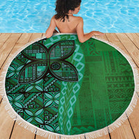 Samoan Pacific Tribal Flower Geometric Art Tattoos Beach Blanket Siapo Pattern Emerald Glow LT03 - Polynesian Pride