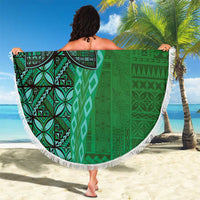Samoan Pacific Tribal Flower Geometric Art Tattoos Beach Blanket Siapo Pattern Emerald Glow LT03 - Polynesian Pride