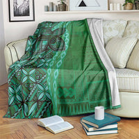 Samoan Pacific Tribal Flower Geometric Art Tattoos Blanket Siapo Pattern Emerald Glow LT03 Green - Polynesian Pride