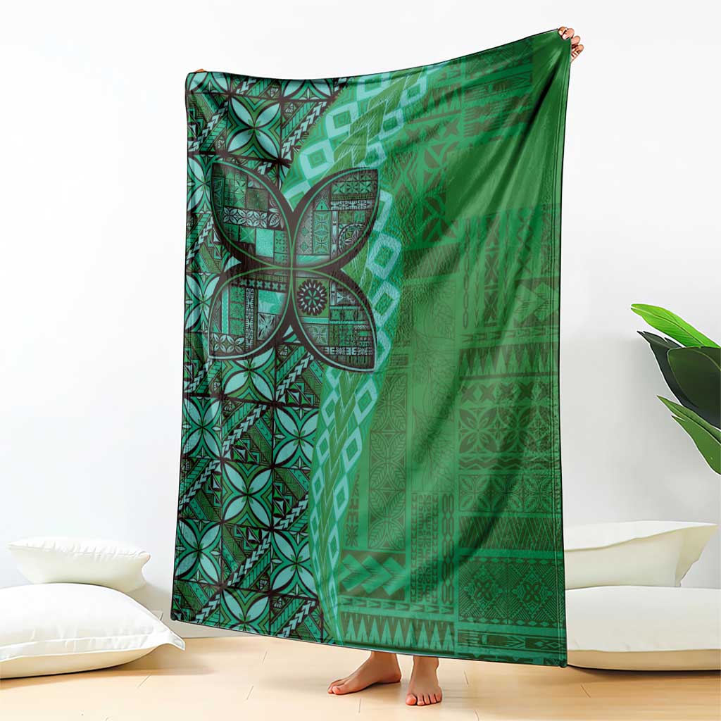 Samoan Pacific Tribal Flower Geometric Art Tattoos Blanket Siapo Pattern Emerald Glow LT03 - Polynesian Pride