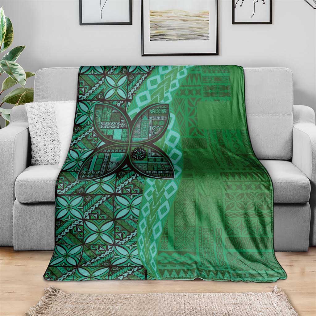 Samoan Pacific Tribal Flower Geometric Art Tattoos Blanket Siapo Pattern Emerald Glow LT03 - Polynesian Pride