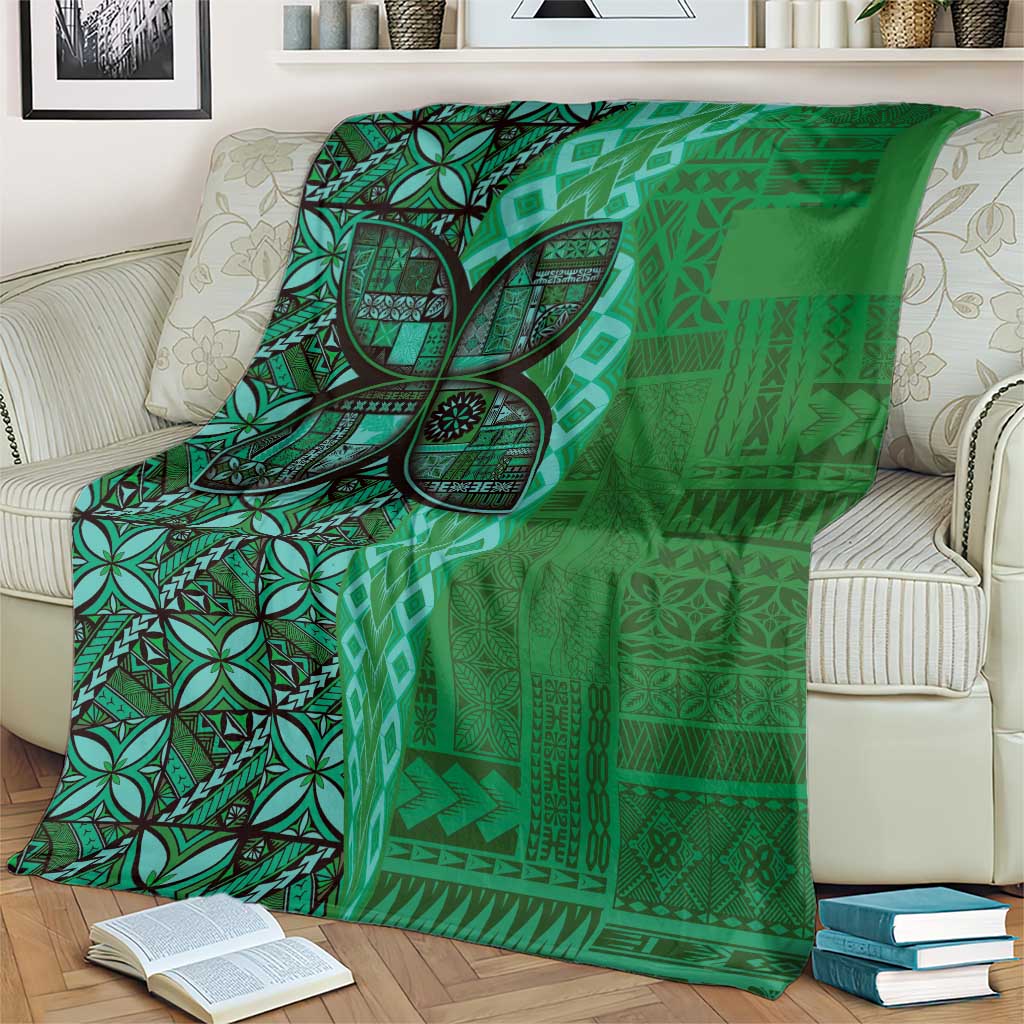 Samoan Pacific Tribal Flower Geometric Art Tattoos Blanket Siapo Pattern Emerald Glow LT03 - Polynesian Pride