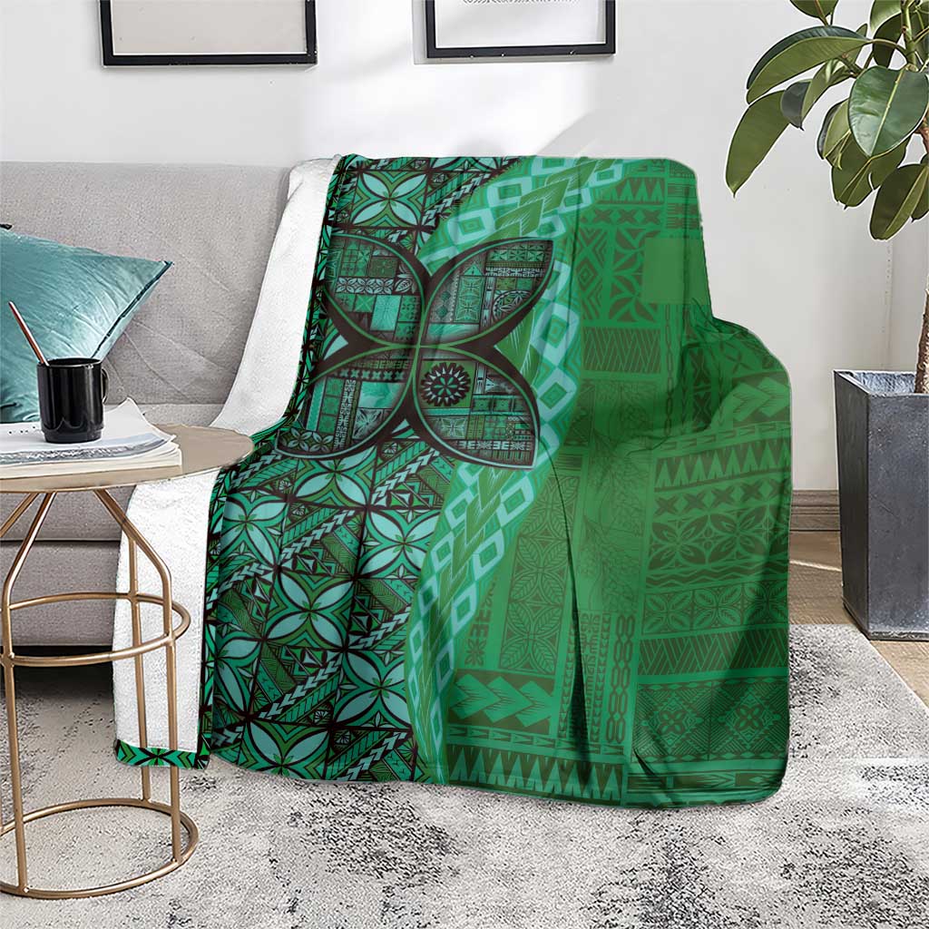 Samoan Pacific Tribal Flower Geometric Art Tattoos Blanket Siapo Pattern Emerald Glow LT03 - Polynesian Pride