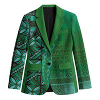 Samoan Pacific Tribal Flower Geometric Art Tattoos Blazer Siapo Pattern Emerald Glow LT03 Unisex Green - Polynesian Pride